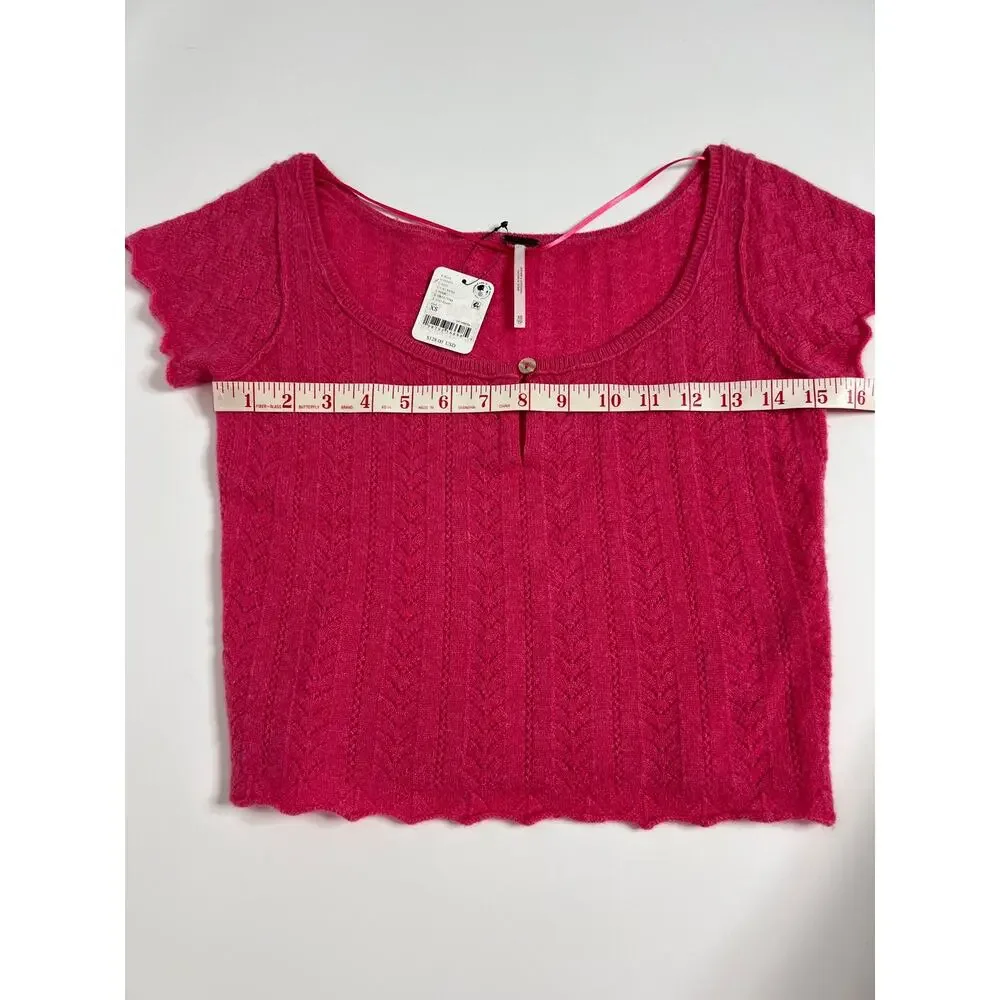 Free People Hera Calypso Pink Pointelle Knit Crop Top Size XS Cashmere NWT